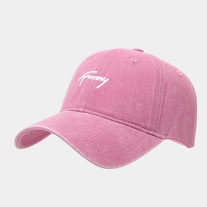 Detailed view of Funny embroidery on vintage pink washed cotton baseball cap