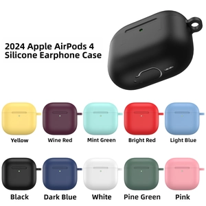 Collection of liquid silicone protective covers for AirPods 4 in ten various colors