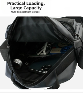 Detailed interior view of multi-compartment crossbody bag showing large storage capacity
