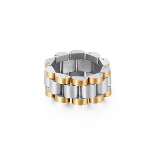 Minimalist two-tone stainless steel watch band ring in gold and silver finish