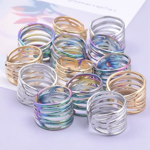 Bagues géométriques multicouches en acier inoxydable 304 en coloris or, argent et irisé