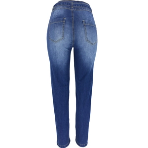 High waist wide leg blue denim jeans for women with back pockets and washed finish