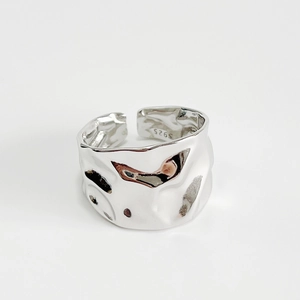 Irregular textured S925 sterling silver open ring with unique lava style design