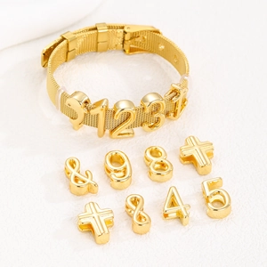 Adjustable gold stainless steel mesh bracelet with DIY sliding numbers and charms