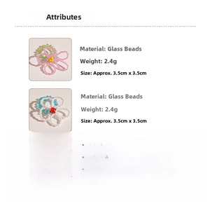 Detailed product specs of handmade glass bead flower ring with size and weight info