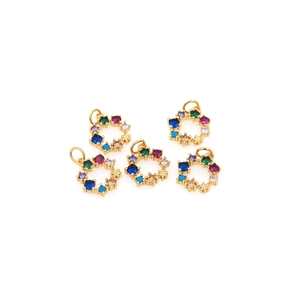 Pendentifs couronne en zircon multicolore plaqués or 18K pour bijoux DIY