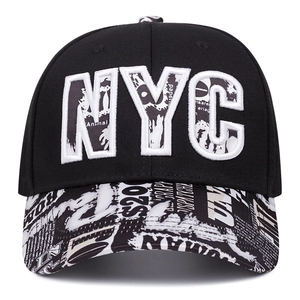 Black NYC graffiti snapback hat with white embroidery and urban street style print