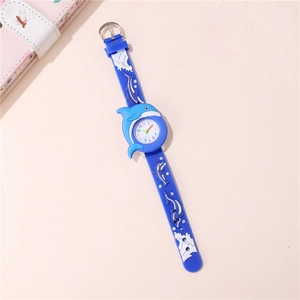 Blue kids silicone watch featuring cute 3D dolphin case design and ocean patterns