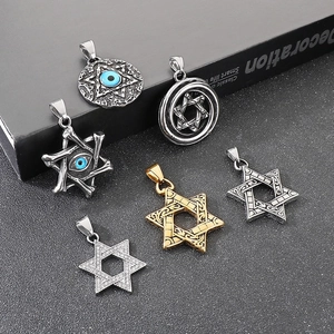 Collier Pendentif Hexagramme En Acier Inoxydable Étoile De David Œil De La Providence Mauvais Œil Strass Hip Hop Punk Unisexe