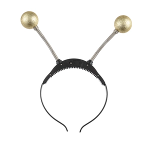 Detail of LED Halloween headband featuring golden glitter alien spring eyeballs