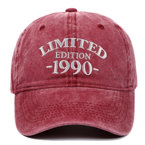 Vintage washed red baseball cap with white 1990 Limited Edition embroidery detail