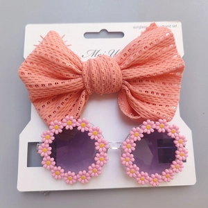 Pink daisy baby sunglasses and hollow mesh headband set for kids fashion styling