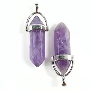 Natürliche lila Amethyst-Sechskant-Anhänger mit silbernen Ösen für DIY-Schmuckstücke