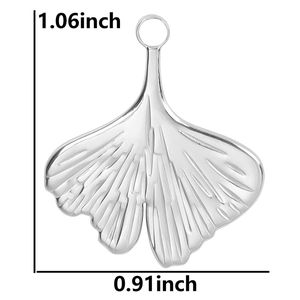 Macro dimension view of stainless steel ginkgo leaf pendant measuring 1.06 by 0.91 inches