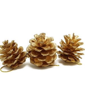 Natural Wood Pine Cone Christmas Decorations Gold Glitter Pinecone Pendants With Ropes For Holiday Party Christmas Tree Hanging Decor