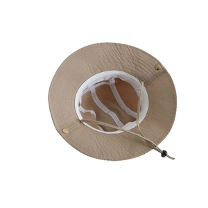 Kids khaki outdoor bucket hat with wide brim and adjustable drawstring for sun protection