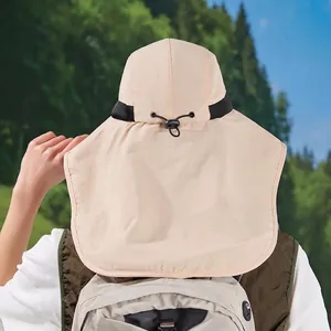Outdoor wide brim sun hat with neck flap for hiking and fishing, waterproof quick-dry fabric