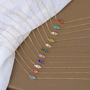 Gold plated stainless steel necklaces with colorful birthstone zircon pendants display