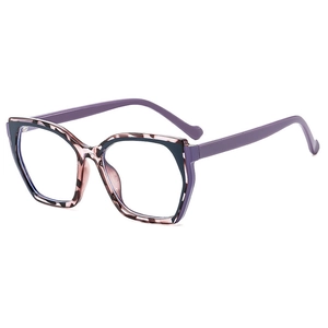 Fashionable TR90 polygonal eyeglasses with purple marble texture and anti-blue light lenses