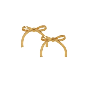 Girl style golden bow knot stud earrings with unique snake bone chain texture details