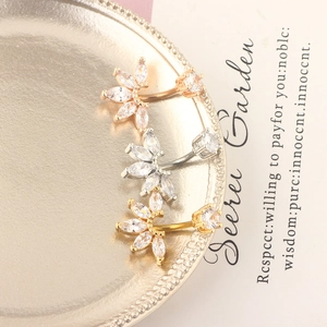 Five-petal flower belly rings with sparkling zircon in gold silver and rose gold