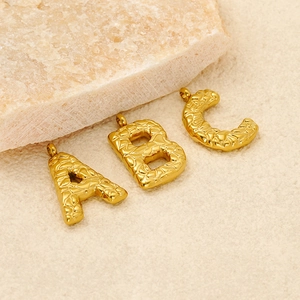 Initial Letter Pendant Necklace Stainless Steel 18K Gold Plated Hammered Texture Embossed Fashion Jewelry Unisex