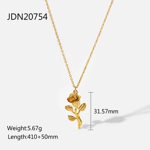 3D rose flower pendant necklace in 18K gold plating with adjustable chain for women