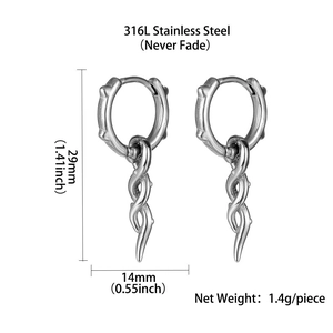 Silver 316L stainless steel twisted wire hoop earrings with 29mm height and punk style