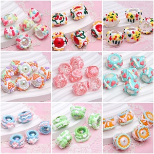 Hand Painted Acrylic Beads Colorful Creamy 3D Pattern Loose Spacer Beads For DIY Jewelry Making Phone Straps Kawaii