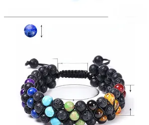 Détail du bracelet chakra triple couche de 6mm avec cordon noir tressé réglable