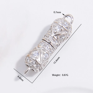 S925 silver screw clasp for DIY jewelry making with cubic zirconia 15.4mm x 4.4mm