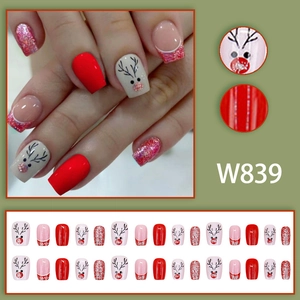 Weihnachts-Kunstnägel Set mit rotem Glitzer und Rentier-Motiven 24 Stück Modell W839