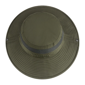 Army green wide brim sun hat with breathable mesh and Outdoor embroidery for summer hiking