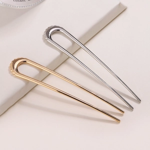 Vintage U Shaped Hair Stick Alloy Metal Electroplated Smooth Finish Ethnic Style Hair Pin For DIY Buns Women Accessories