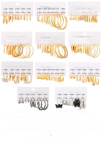 Detailed size and weight chart for 11 sets of geometric pearl earring sets for women