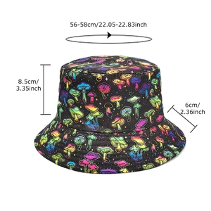 Reversible bucket hat with neon mushroom print for men and women, 56-58cm size