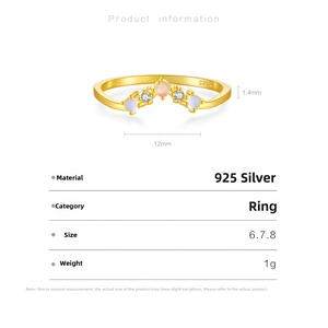 Macro view of S925 sterling silver V-shape ring with opal and white zircon detailing