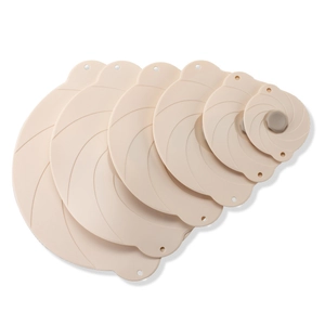 6-piece set of beige silicone stretch lids in various sizes for kitchen food storage