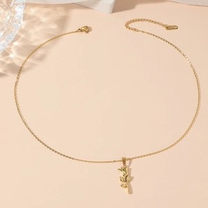 Elegant gold stainless steel necklace with 3D rose flower pendant for women