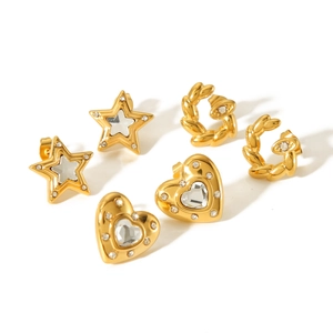 18K gold plated stainless steel earring set with zircon star and heart stud designs