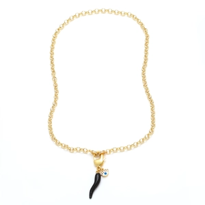 18k gold plated evil eye and Italian horn chili pendant necklace with dainty chain