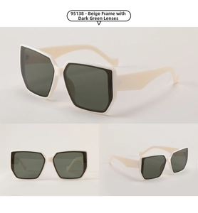 Detail view of square oversized sunglasses model 95138 with cream and black frame