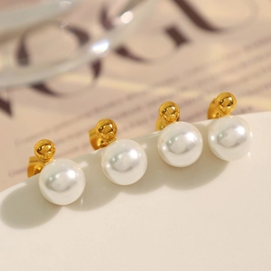 Artificial Pearl Stud Earrings Stainless Steel Gold Plated White Faux Artificial Pearl Minimalist French Style Elegant Jewelry For Women
