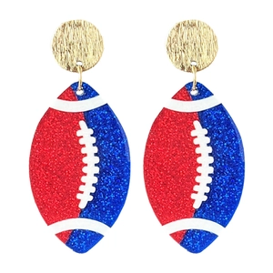 Orecchini pendenti da rugby in acrilico glitterato rosso e blu per tifose