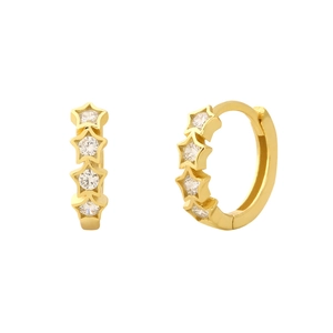 Chic S925 silver hoop earrings with gold plating and sparkling star-shaped zircon stones