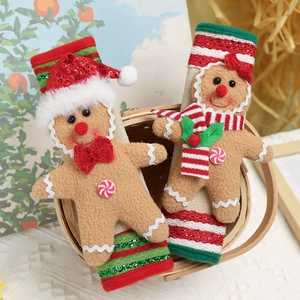 Christmas gingerbread man refrigerator handle covers set with festive plush doll decorations