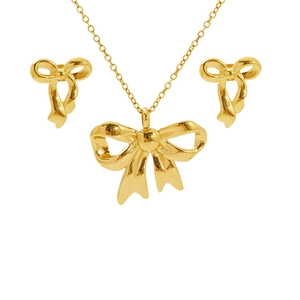 Elegante set di gioielli in acciaio inossidabile dorato con collana a fiocco e orecchini