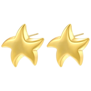 Polished 18K gold-plated star stud earrings with smooth 3D edges on a white background