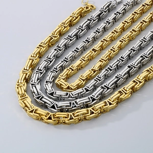 Mens heavy Byzantine king chain necklaces in polished gold and silver stainless steel