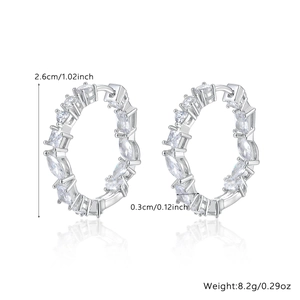 Detailed size measurement of 925 silver hoop earrings with pavé cubic zirconia